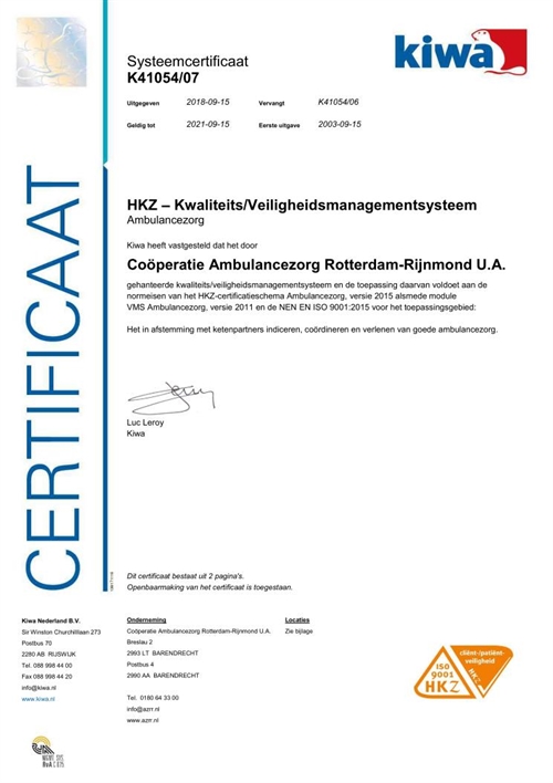 Coöperatie Ambulancezorg Rotterdam-Rijnmond HKZ cert K41054.07 (1)_01 Coöperatie Ambulancezorg Rotterdam-Rijnmond HKZ cert K41054.07 (1)_01
